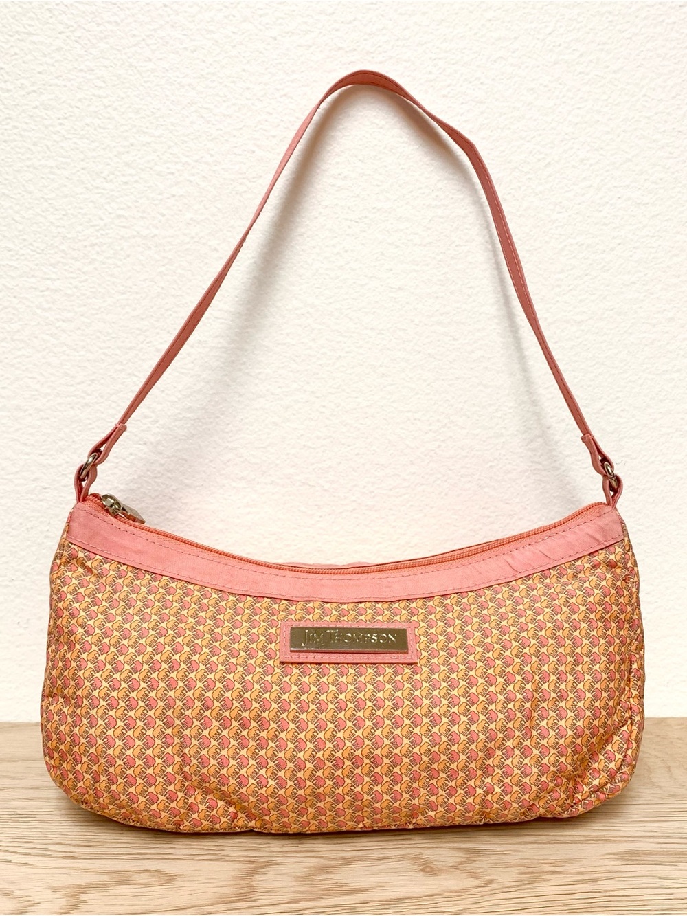 Jim Thompson Vintage Shoulder Bag Mini Purse Elephant Thai Silk Pink Orange